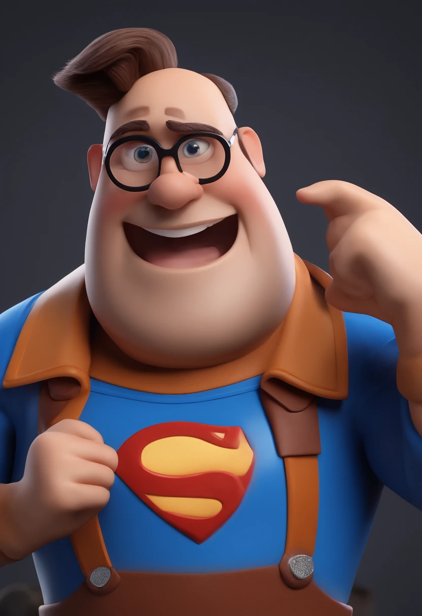 Cartoon character of a man with black glasses and a blue shirt, animation character, Caractere estilizado, animation style rendering, 3D estilizado, Arnold Maya render, 3 d render stylized, toon render keyshot, Personagem 3D, Personagem 3D, 3d rendering stylized, 3 d character render, personagem de desenho animado, Personagem de close up, Pose de personagem, (Estilo Pixar) (master part:1.2) (Bokeh) (best quality) (pele detalhada) (textura detalhada) (8k) (argila) (Cinematic lighting) (foco nítido) homem de 52 anos, sem barba, cabelos com pequenas entradas