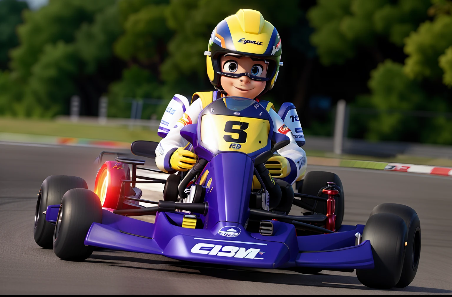 um piloto de corrida de kart, iluminado pela luz do sol