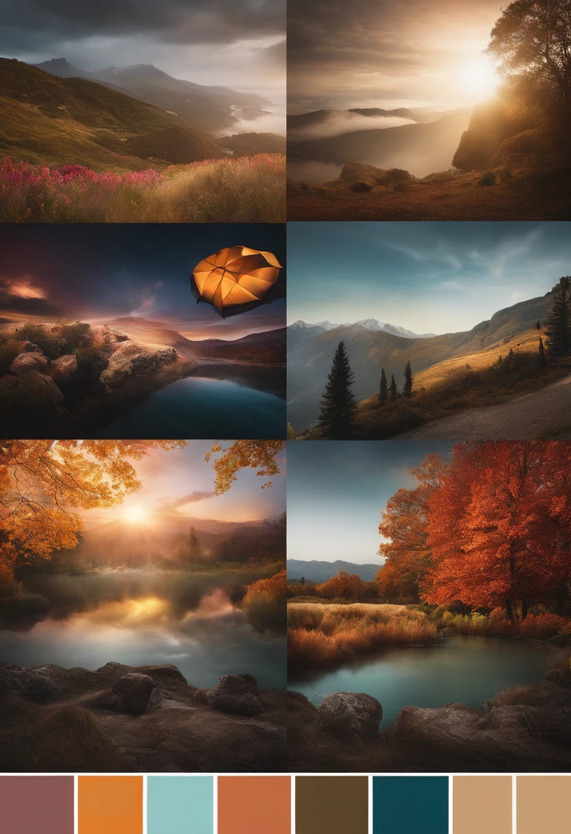 Please give me 5 prompt templates to create an ultra-realistic multi-element montage