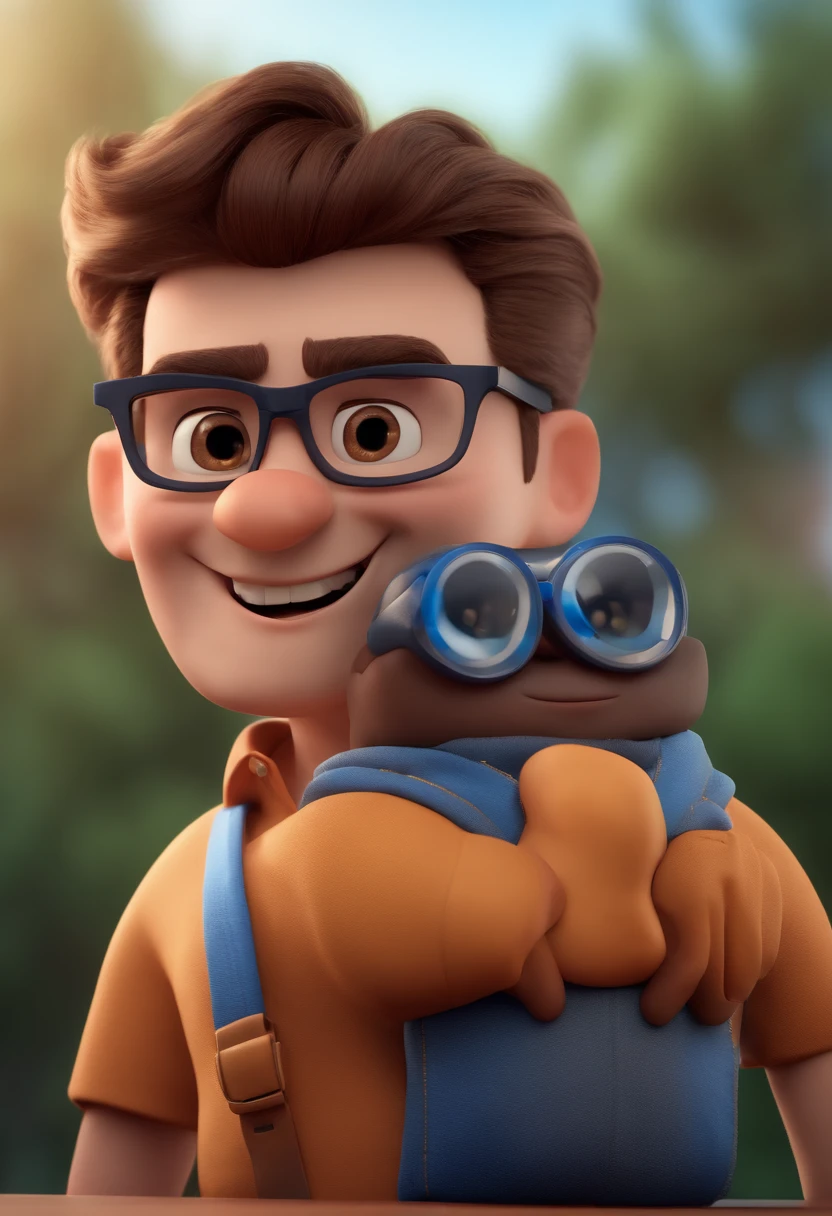 Cartoon character of a man with black glasses and a blue shirt, animation character, Caractere estilizado, animation style rendering, 3D estilizado, Arnold Maya render, 3 d render stylized, toon render keyshot, Personagem 3D, Personagem 3D, 3d rendering stylized, 3 d character render, personagem de desenho animado, Personagem de close up, Pose de personagem,  (Estilo Pixar) (master part:1.2) (Bokeh) (best quality) (pele detalhada) (textura detalhada) (8k) (argila) (Cinematic lighting) (foco nítido