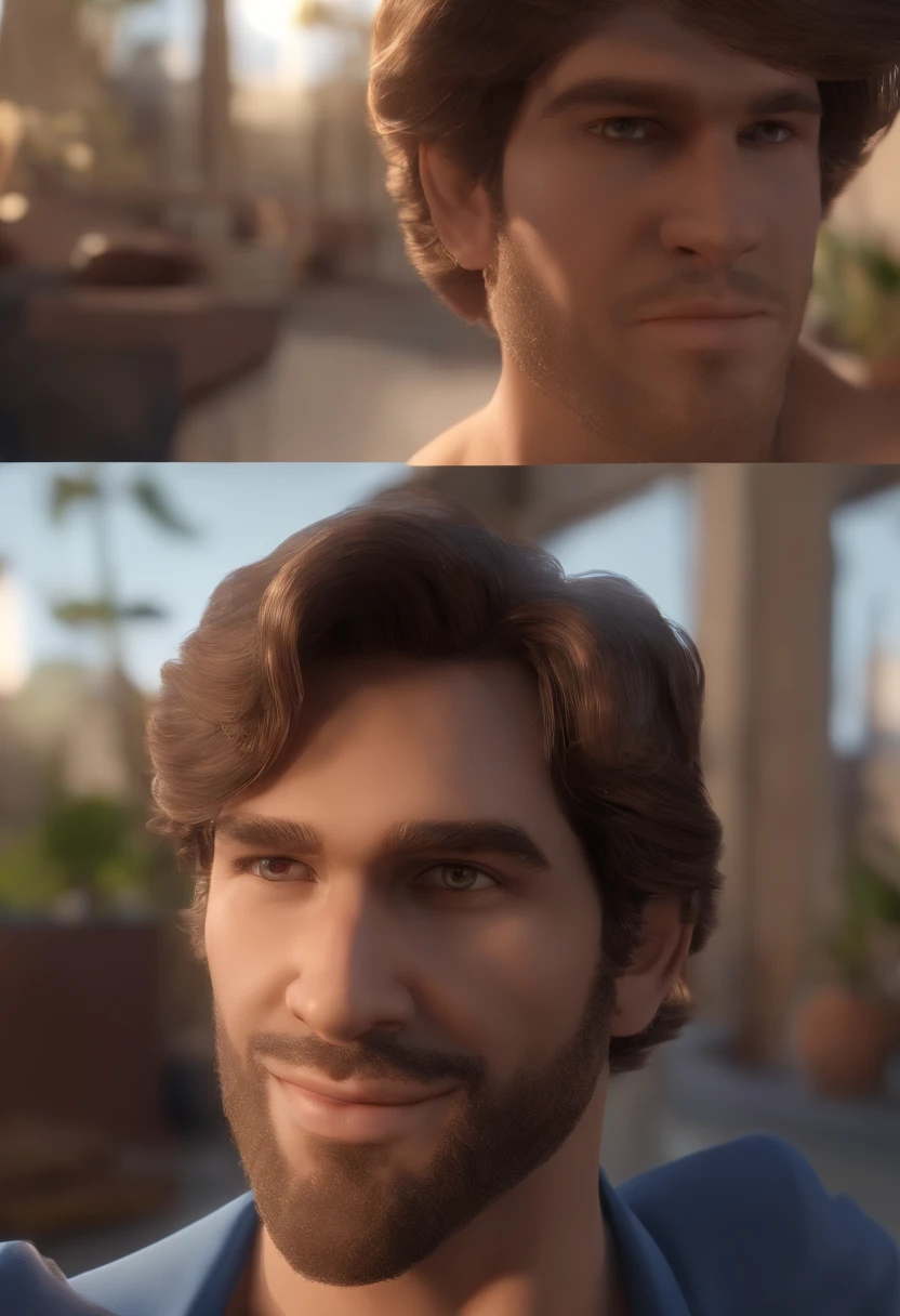 Personagem dos desenhos animados de um homem 30 anos, gordo, cabelo cacheado preto, escuro e uma camisa azul, pele morena, animation character, Caractere estilizado, animation style rendering, 3D estilizado, Arnold Maya render, 3 d render stylized, toon render keyshot, Personagem 3D, Personagem 3D, 3d rendering stylized, 3 d character render, personagem de desenho animado, Personagem de close up, Pose de personagem, (Estilo Pixar) (master part:1.2) (Bokeh) (best quality) (pele detalhada) (textura detalhada) (8k) (argila) (Cinematic lighting) (foco nítido