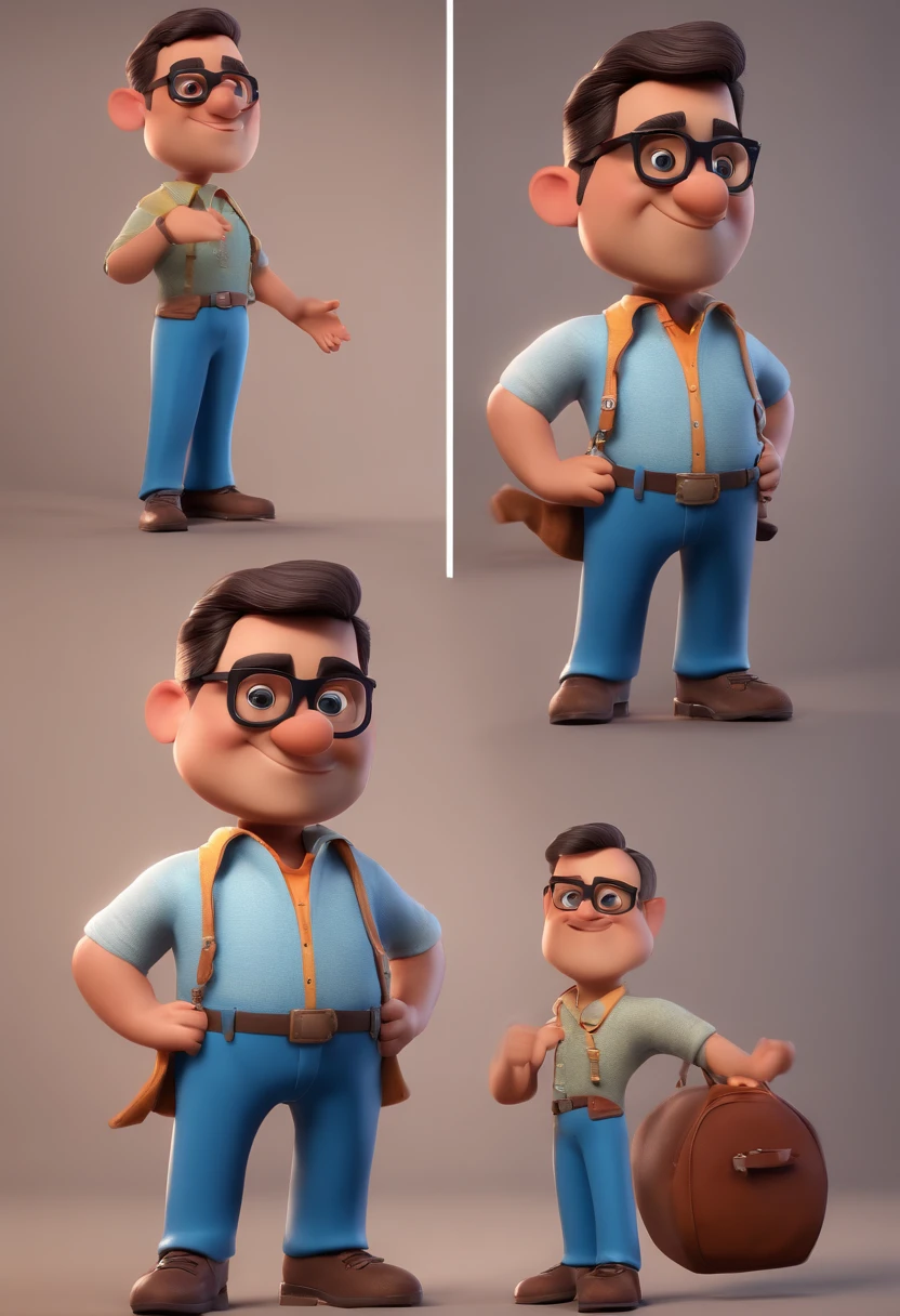 Cartoon character of a man with black glasses and a blue shirt, animation character, Caractere estilizado, animation style rendering, 3D estilizado, Arnold Maya render, 3 d render stylized, toon render keyshot, Personagem 3D, Personagem 3D, 3d rendering stylized, 3 d character render, personagem de desenho animado, Personagem de close up, Pose de personagem, (Estilo Pixar) (master part:1.2) (Bokeh) (best quality) (pele detalhada) (textura detalhada) (8k) (argila) (Cinematic lighting) (foco nítido
