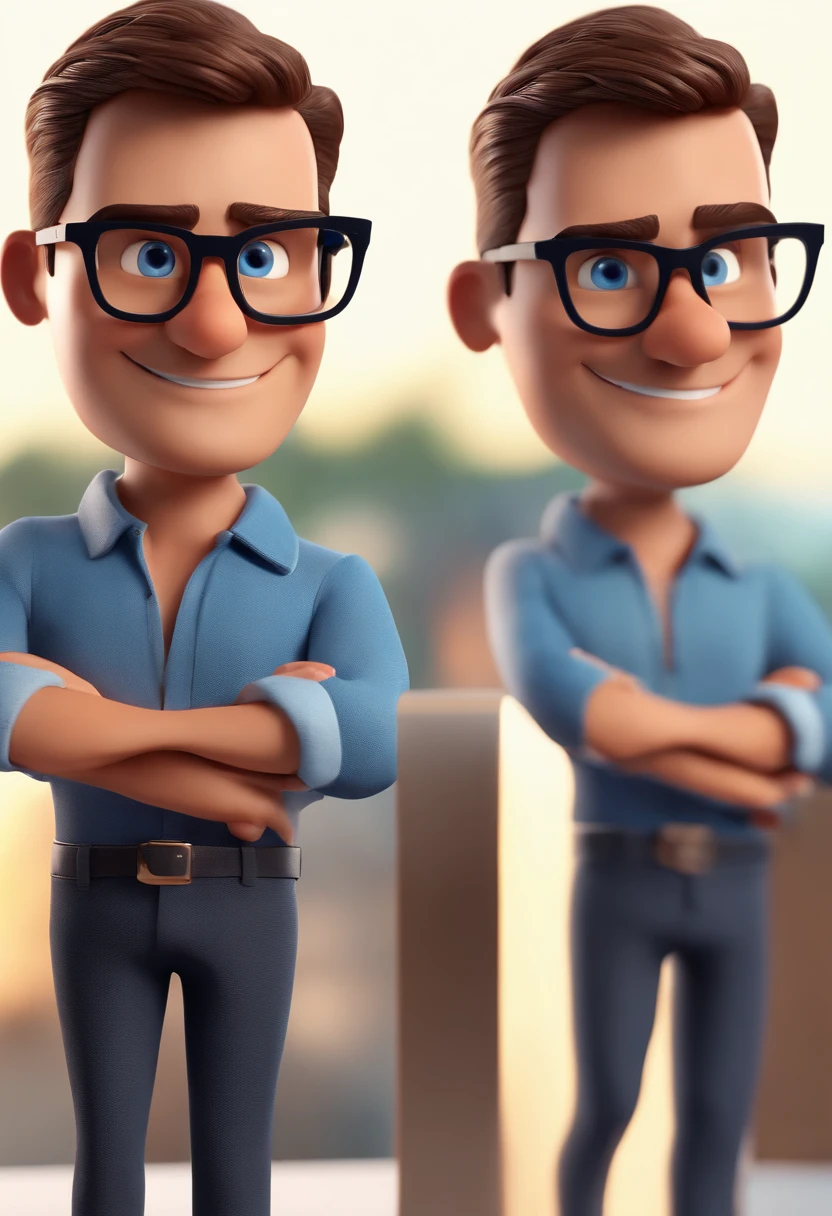 Cartoon character of a man with black glasses and a blue shirt, animation character, Caractere estilizado, animation style rendering, 3D estilizado, Arnold Maya render, 3 d render stylized, toon render keyshot, Personagem 3D, Personagem 3D, 3d rendering stylized, 3 d character render, personagem de desenho animado, Personagem de close up, Pose de personagem, (Estilo Pixar) (master part:1.2) (Bokeh) (best quality) (pele detalhada) (textura detalhada) (8k) (argila) (Cinematic lighting) (foco nítido