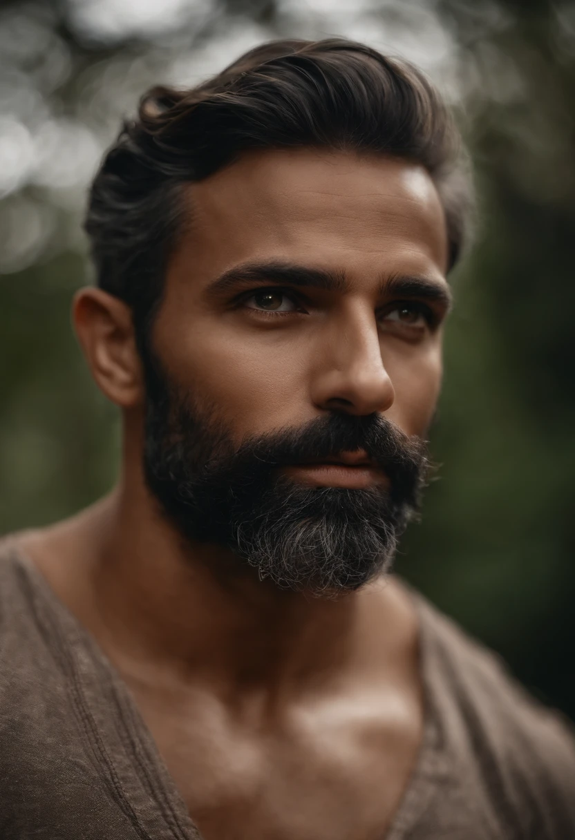 Homem de olhos castanhos escuros e cabelos pretos e curtos.