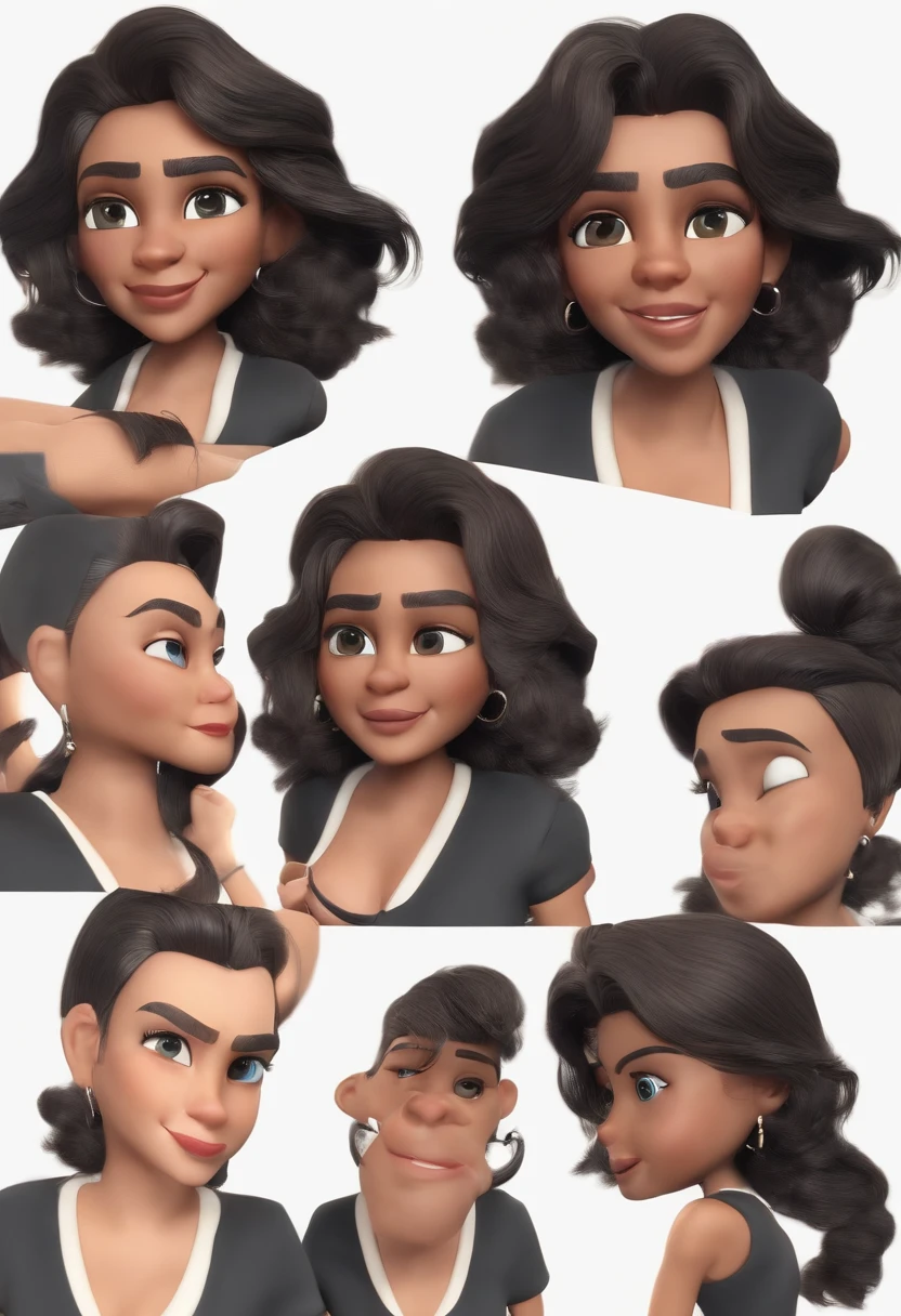personagem dos desenhos animados de uma mulher com cabelos afro preto na altura dos ombros, magra,com um grande sorriso,with a red dress, nariz pequeno e fino, pouco peito animation character, Caractere estilizado, animation style rendering, 3D estilizado, Arnold Maya render, 3 d render stylized, toon render keyshot, Personagem 3D, Personagem 3D, 3d rendering stylized, 3 d character render, personagem de desenho animado, Personagem de close up, Pose de personagem, (Estilo Pixar) (master part:1.2) (Bokeh) (best quality) (pele detalhada) (textura detalhada) (8k) (argila) (Cinematic lighting) (foco nítido