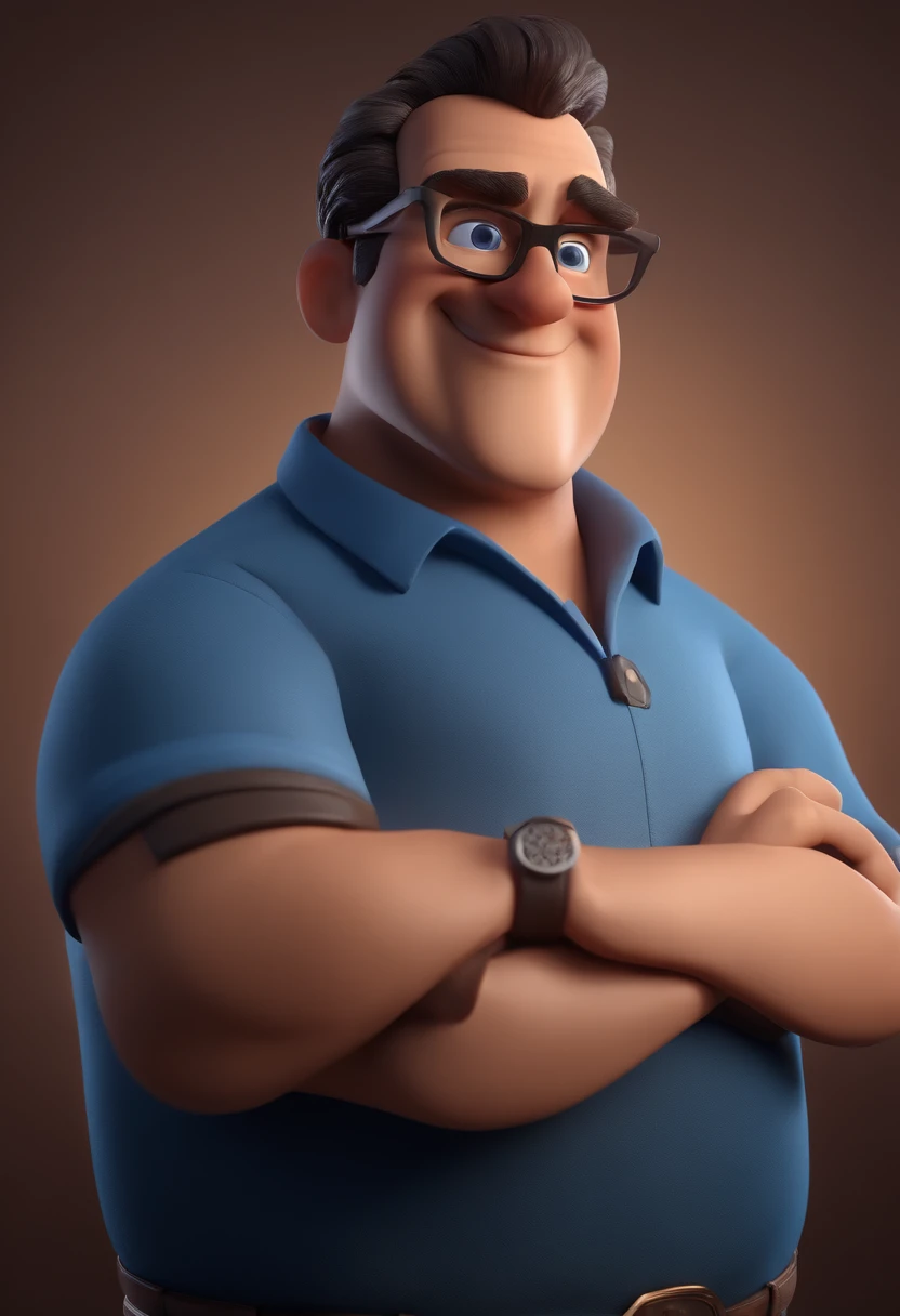 Cartoon character of a man with black glasses and a blue shirt, animation character, Caractere estilizado, animation style rendering, 3D estilizado, Arnold Maya render, 3 d render stylized, toon render keyshot, Personagem 3D, Personagem 3D, 3d rendering stylized, 3 d character render, personagem de desenho animado, Personagem de close up, Pose de personagem,  (Estilo Pixar) (master part:1.2) (Bokeh) (best quality) (pele detalhada) (textura detalhada) (8k) (argila) (Cinematic lighting) (foco nítido