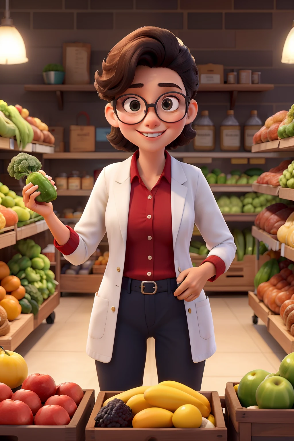 Inside a magical supermarket, a equipe brilha em uniformes vermelhos com mangas azuis, creating a set worthy of a Disney movie. In the heart of the store, You meet a young blonde, de baixa estatura, com pele clara, exalando alegria enquanto arruma prateleiras de produtos com seu sorriso contagiante.
Ao lado dela, a young woman of average height, cabelos negros e cacheados, delicadamente organiza frutas e vegetais, bringing the vibrant colors of the goods to life. She works with grace and determination, as though she is dancing.
Outra jovem, of black hair in the Chanel style and medium height, It's in the dairy section, garantindo que todos os produtos estejam perfeitamente alinhados. Sua pele parda brilha com um brilho suave, refletindo a qualidade de seu trabalho.
Dois jovens, altos e elegantes, com cabelos curtos e escuros, se movem com agilidade pela loja. One of them is about 5 inches taller than the other, but they both have fair skin. Eles trabalham juntos para reabastecer prateleiras pesadas, showing remarkable friendship and impeccable efficiency.
A lady of medium height, cabelos pretos e longos, Wear stylish glasses while arranging canned goods with great care. Her fair skin glows behind her glasses, Revealing Wisdom and Grace.
Em outra parte da loja, a gentleman of medium tall height, cabelos pretos com entradas, com um pouco de peso a mais, Manages the fresh produce section. His welcoming smile is an invitation for customers to explore the beauty of the fruits and vegetables he carefully arranges.
And let's not forget the short butcher, wearing glasses and an immaculate white lab coat. Ele trabalha com destreza, Cutting Meat with Skill and Precision, garantindo que os clientes recebam os melhores cortes.
Neste mundo Disney dentro do supermercado, Each team member brings a touch of magic to the customers' experience, making shopping an enchanting and memorable adventure.