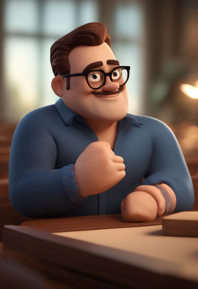 Cartoon character of a man with black glasses and a blue shirt, animation character, Caractere estilizado, animation style rendering, 3D estilizado, Arnold Maya render, 3 d render stylized, toon render keyshot, Personagem 3D, Personagem 3D, 3d rendering stylized, 3 d character render, personagem de desenho animado, Personagem de close up, Pose de personagem,  (Estilo Pixar) (master part:1.2) (Bokeh) (best quality) (pele detalhada) (textura detalhada) (8k) (argila) (Cinematic lighting) (foco nítido