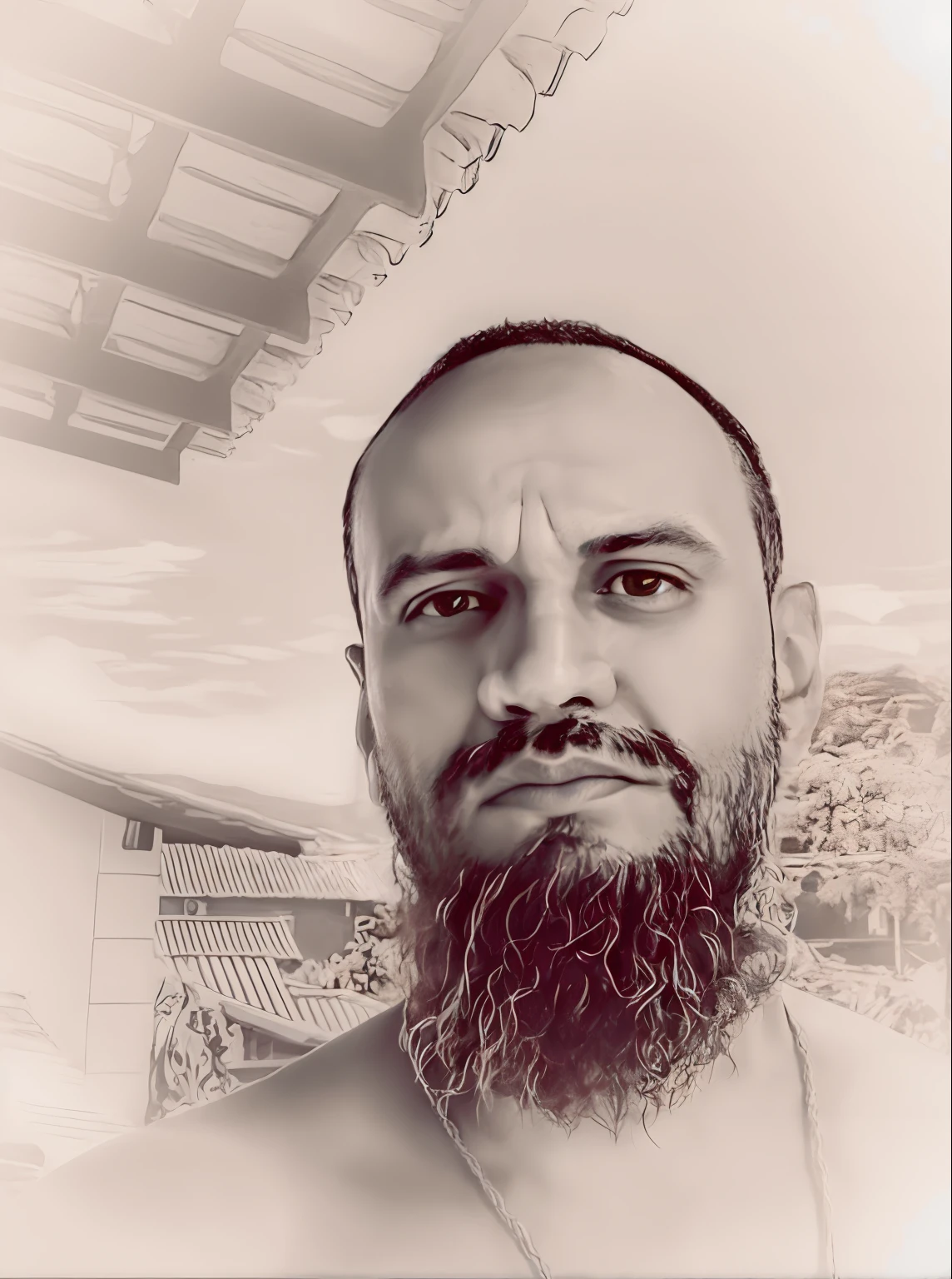 There is a man with a beard and beard in a black and white photo, Retrato NFT, inspired by Sava Šumanović, inspirado em Ismail Acar, inspired by Abdullah Gërguri, Fanart, detailed illustration portrait, digital illustation, retrato detalhado, digital illustration portrait, inspired by Nuno Gonçalves, detailed digital illustration