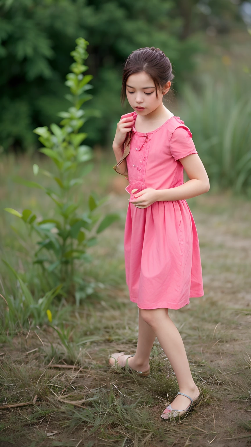 Fashion photography of children and mom, pink plaid dress, strong sense of design, middle ground, 8-year-old girl, little girl from England, shoulder-length hair, hair accessories, delicate skin, cute and lively, simple background, high texture, backlight, studio professional lighting --auto --s2