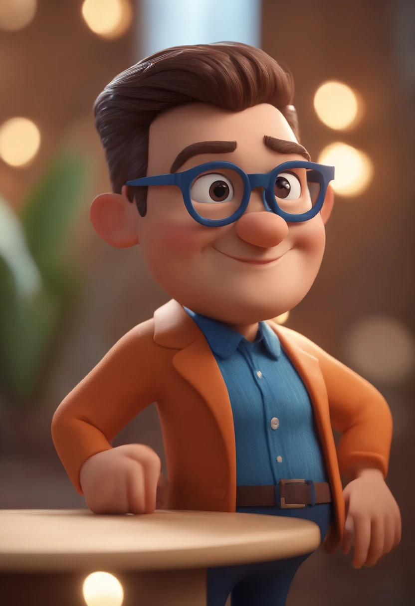 Cartoon character of a man with black glasses and a blue shirt, animation character, Caractere estilizado, animation style rendering, 3D estilizado, Arnold Maya render, 3 d render stylized, toon render keyshot, Personagem 3D, Personagem 3D, 3d rendering stylized, 3 d character render, personagem de desenho animado, Personagem de close up, Pose de personagem,  (Estilo Pixar) (master part:1.2) (Bokeh) (best quality) (pele detalhada) (textura detalhada) (8k) (argila) (Cinematic lighting) (foco nítido