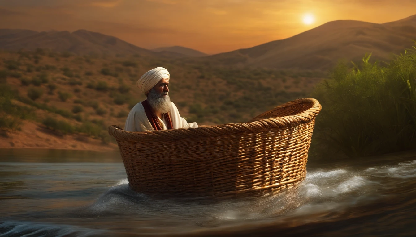 Moses, a Hebrew child, was placed in a basket and set adrift on the Nile River.