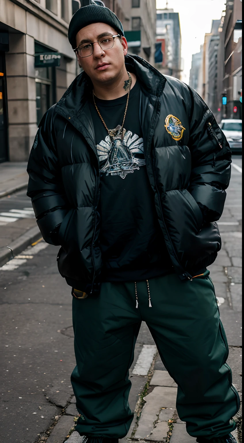 masterpiece, beautiful, peter griffin, dripp king, cool clothes, puffer jacket, baggy pants, weed around him, realistic, superrealistic, great picture, model clothes