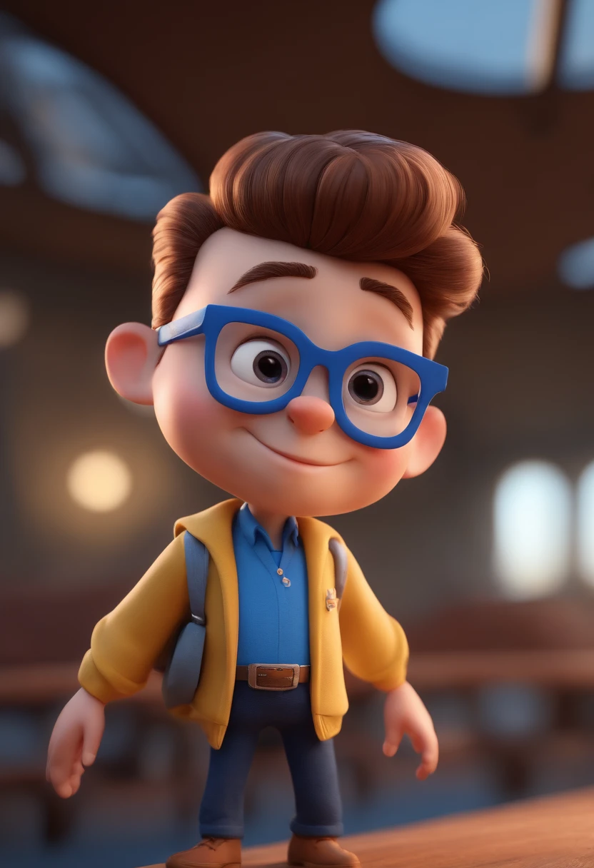 Cartoon character of a man with black glasses and a blue shirt, animation character, Caractere estilizado, animation style rendering, 3D estilizado, Arnold Maya render, 3 d render stylized, toon render keyshot, Personagem 3D, Personagem 3D, 3d rendering stylized, 3 d character render, personagem de desenho animado, Personagem de close up, Pose de personagem, (Estilo Pixar) (master part:1.2) (Bokeh) (best quality) (pele detalhada) (textura detalhada) (8k) (argila) (Cinematic lighting) (foco nítido