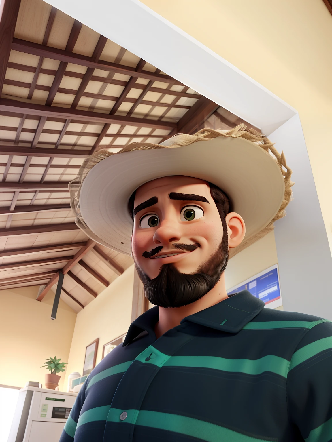 High resolution photo, qualidade alta, home de chapeu de palha e barba completa