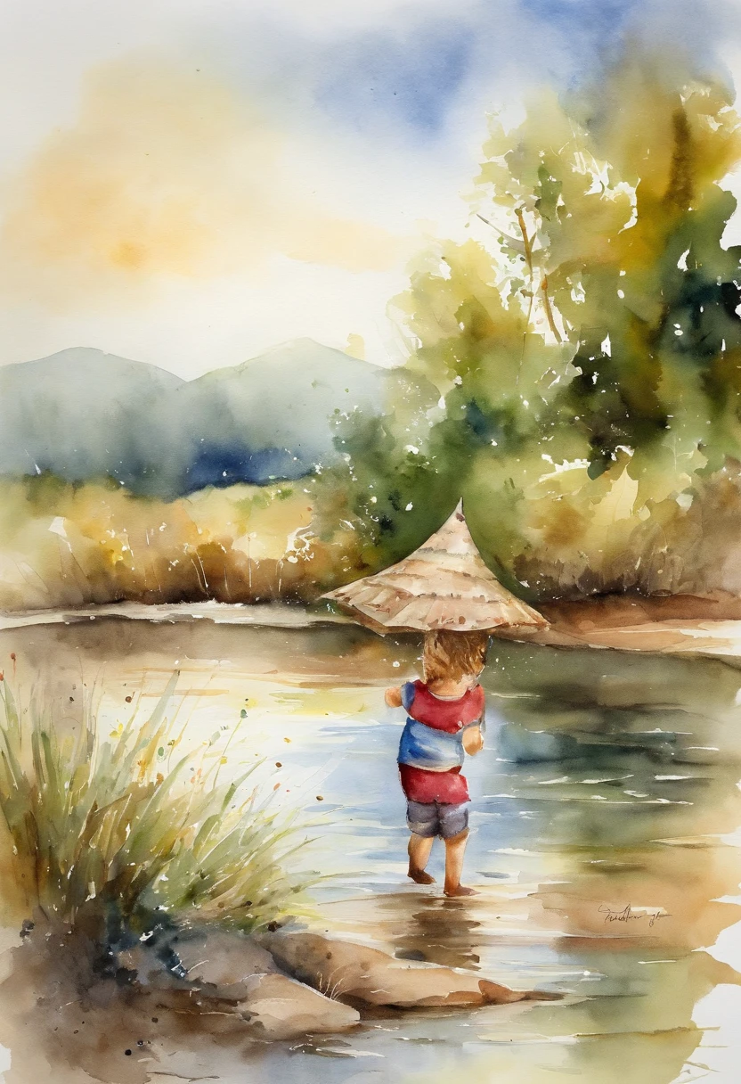 Child playing by the river
