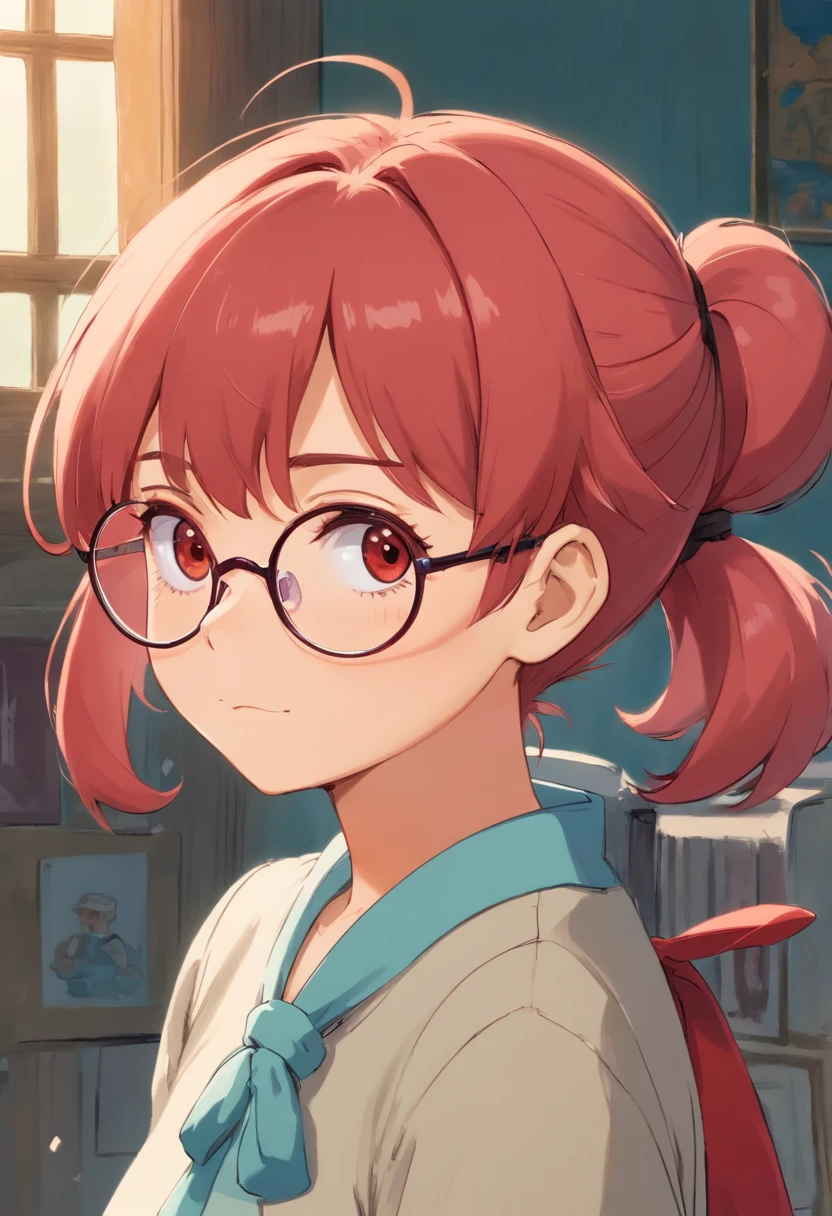 Light red short hair woman tied in a ponytail without bangs brown eyes wearing glasses, Segurando um bebe de cabelos loiros ondulados com olhos azuis