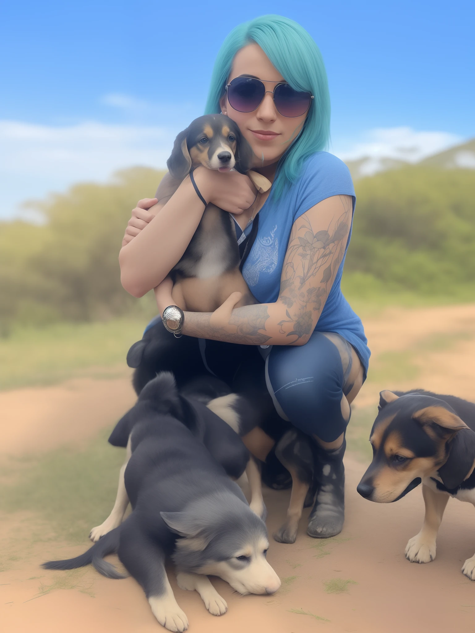 mulher com cabelo azul e tatuagens segurando um monte de filhotes, with dogs, Directed by: Nandor Soldier, Filhotes, Directed by: Samuel Silva, with stray dogs, by Amelia Peláez, Malika Favre, Directed by: Luis Miranda, Directed by: Ramon Silva, Directed by: Willian Murai, Directed by: Judith Gutierrez, imagem de perfil, Directed by: Teresa Fasolino