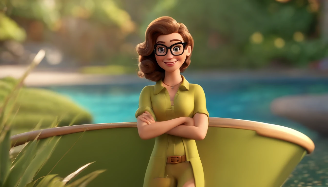 Personagem dos desenhos animados de uma mulher, cabelos longos, liso e loiro, with golden kitten glasses and a green shirt, animation character, Caractere estilizado, animation style rendering, 3D estilizado, Arnold Maya render, 3 d render stylized, toon render keyshot, Personagem 3D, Personagem 3D, 3d rendering stylized, 3 d character render, personagem de desenho animado, Personagem de close up, Pose de personagem,  (Estilo Pixar) (master part:1.2) (Bokeh) (best quality) (pele detalhada) (textura detalhada) (8k) (argila) (Cinematic lighting) (foco nítido