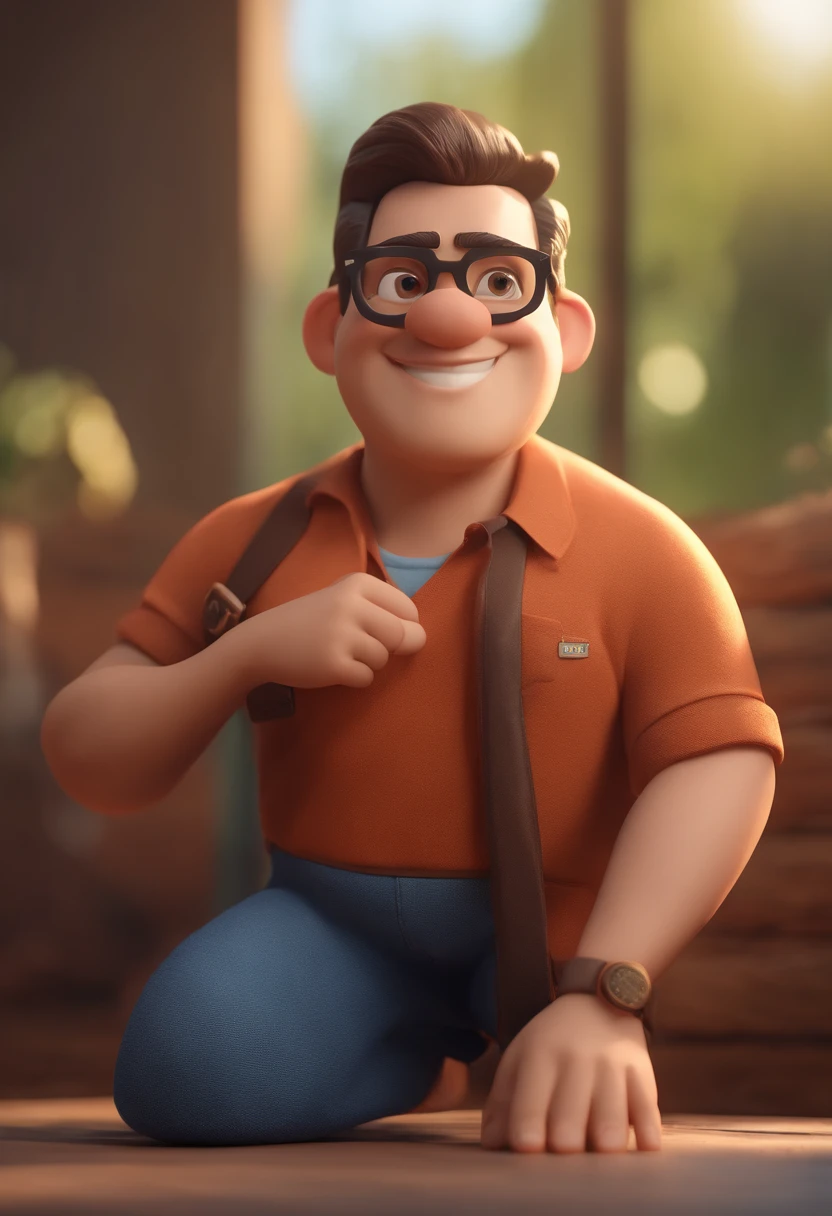 Cartoon character of a man with black glasses and a blue shirt, animation character, Caractere estilizado, animation style rendering, 3D estilizado, Arnold Maya render, 3 d render stylized, toon render keyshot, Personagem 3D, Personagem 3D, 3d rendering stylized, 3 d character render, personagem de desenho animado, Personagem de close up, Pose de personagem,  (Estilo Pixar) (master part:1.2) (Bokeh) (best quality) (pele detalhada) (textura detalhada) (8k) (argila) (Cinematic lighting) (foco nítido