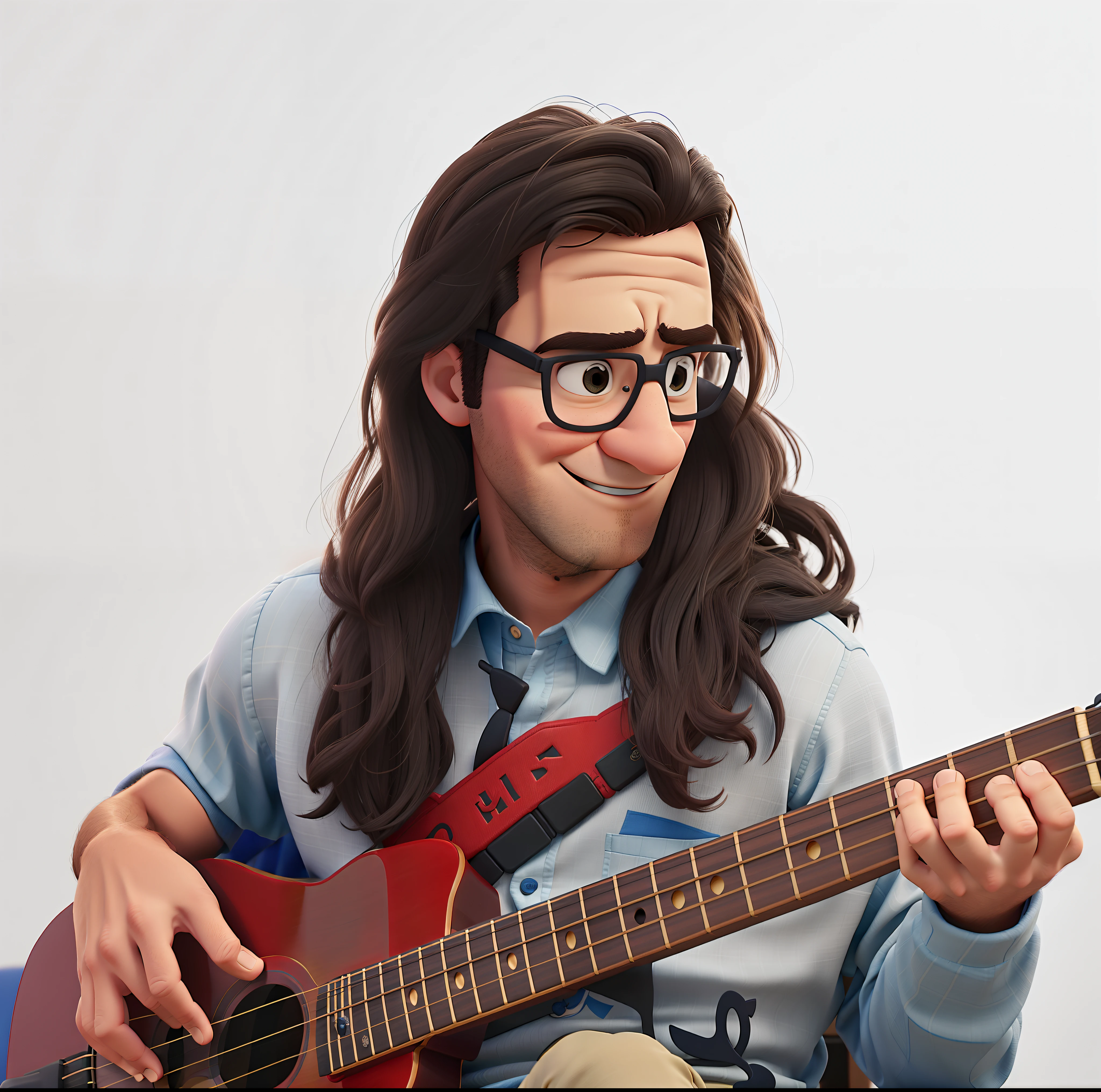 Homem tocando baixo no estilo Disney Pixar, melhor qualidade