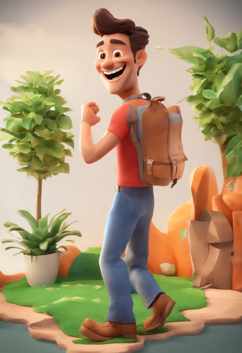 Smiling Man Illustration, sorriso insano, Homem de pele marrom com um sorriso gigante, happily smiling at the camera, sorriso atrevido, he's smiling, sorriso muito grande, Macho sorridente, foto de perfil headshot, rindo sorriso enorme, desenhando no estilo de Arte 3D, c4d, fundo de cor branco puro, estilo disney, estilo pixar render ilustracao Super Detalhe, 8k