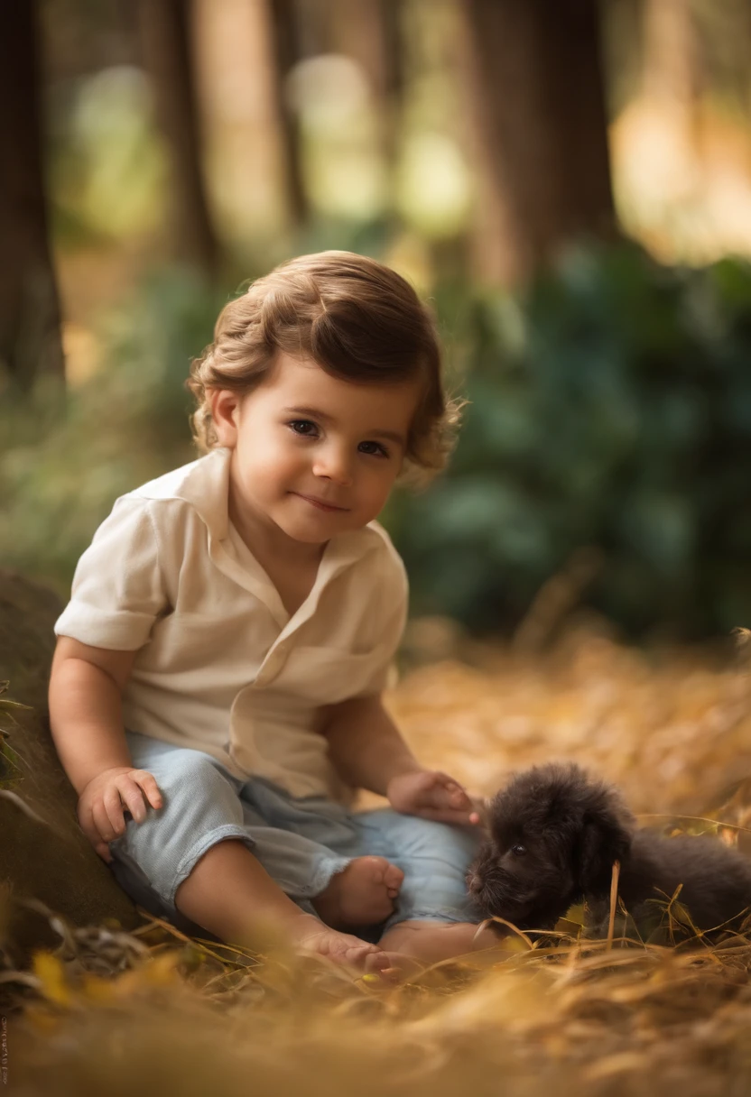 : Miguel, aproximadamente 5 anos de idade, cabelo curto estilo Disney, olhos castanhos e sorrisos. garota: Giovana, 2 anos, longos cabelos pretos e olhos azuis. scenecy: Miguel and Giovana are in a cozy little house in the valley, ao fundo um dia ensolarado, Destacando o Sol.