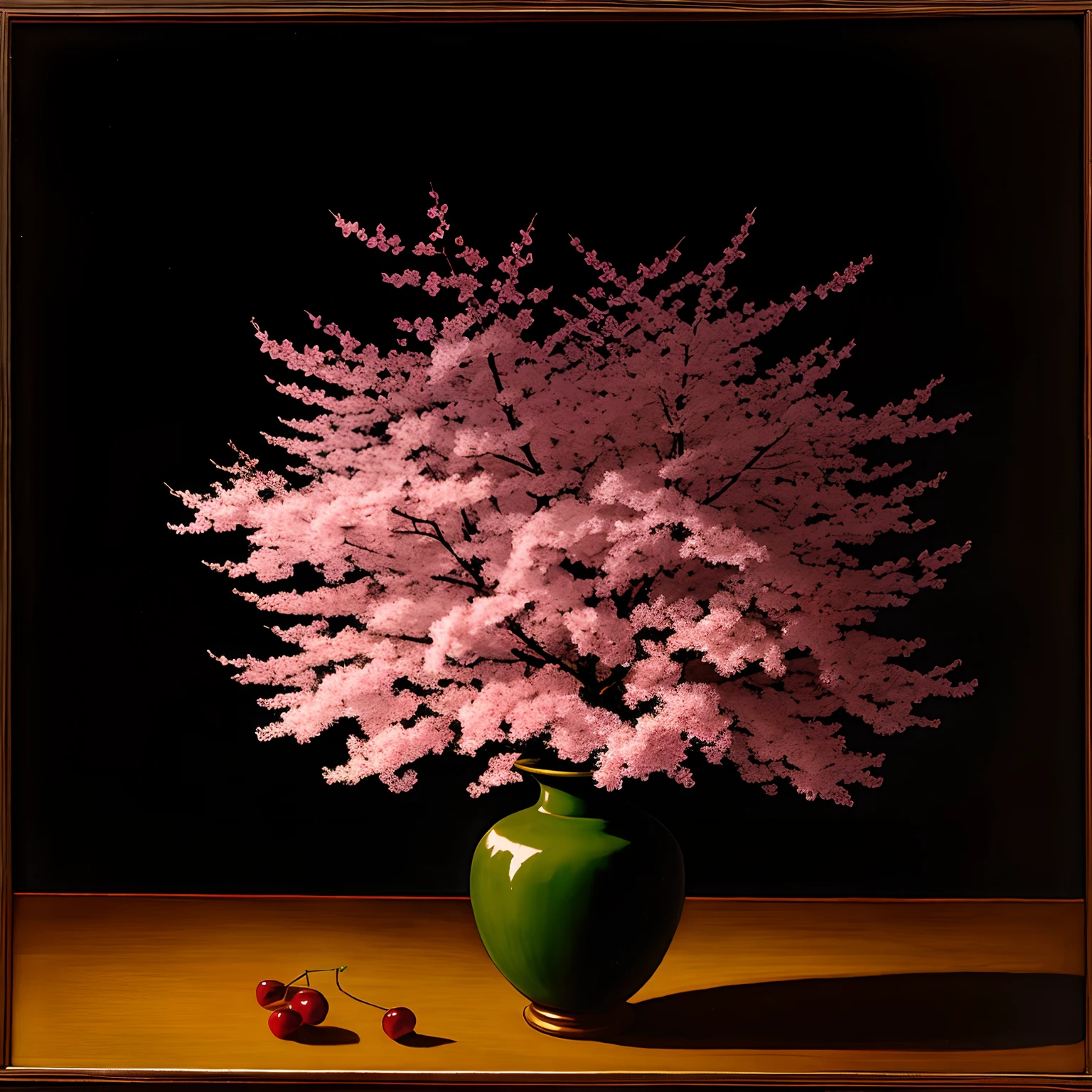 cherry blossoms, Nacht, Mondschein, rosa, dunkelblau, Vase