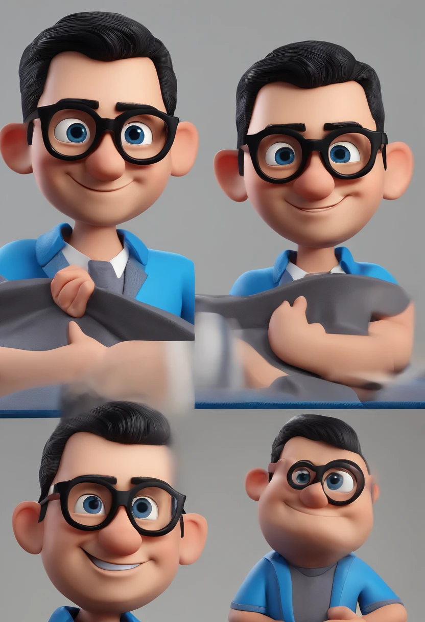 Cartoon character of a man with black glasses and a blue shirt, animation character, Caractere estilizado, animation style rendering, 3D estilizado, Arnold Maya render, 3 d render stylized, toon render keyshot, Personagem 3D, Personagem 3D, 3d rendering stylized, 3 d character render, personagem de desenho animado, Personagem de close up, Pose de personagem, (Estilo Pixar) (master part:1.2) (Bokeh) (best quality) (pele detalhada) (textura detalhada) (8k) (argila) (Cinematic lighting) (foco nítido