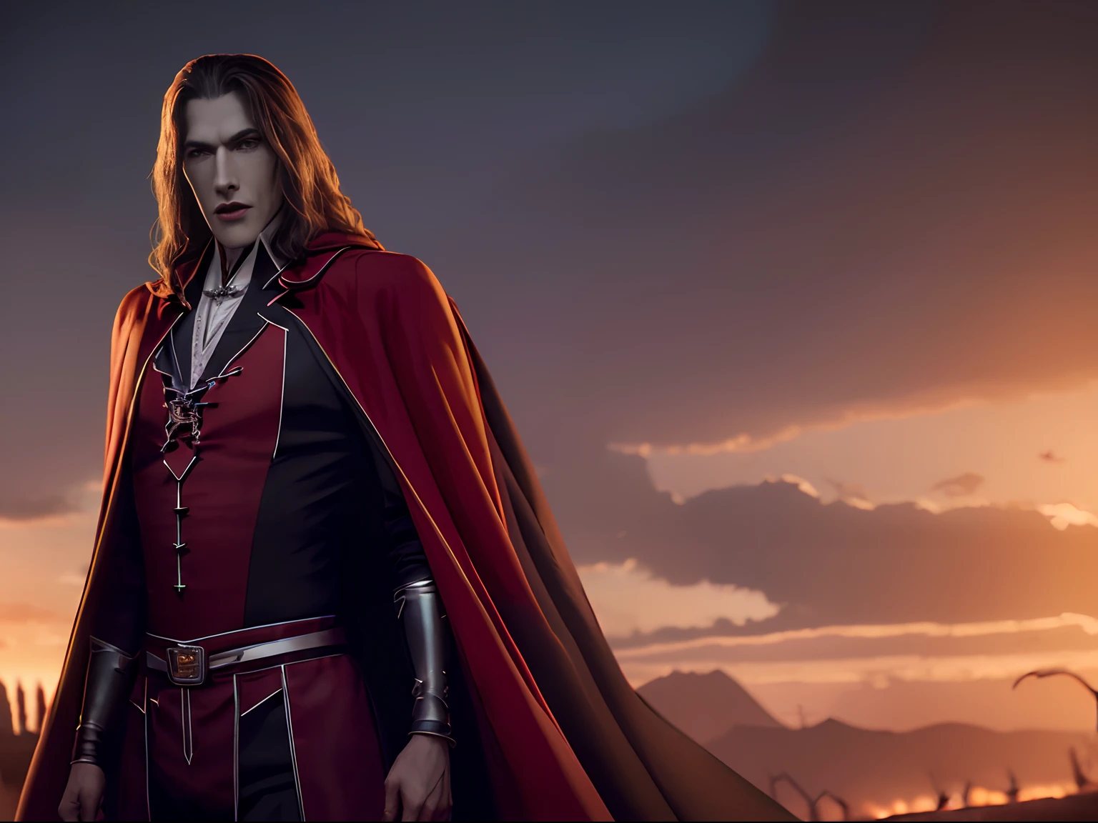 (((dracula )))8k,((from Castlevania)((elegante))(((red cape)))caliente, hermoso,((elegante)),(((viste ropa ajustada )))((tiene una espada)))8k, hiperrealista todo como un motor irreal trazado de rayos render ((estilo humano hiperealista)),(((Empty dark background))). hiperrealista todo como un motor irreal trazado de rayos render estilo humano realista ,(((Empty dark background)))., Suavemente iluminado, Intimo exquisito detalle, foco nítido, intrincadamente detallado, rewarded photography, small-catchlight, bajo contraste, alta nitidez, facial-symmetry, profundidad de campo, cinematic background, Renderizado del motor irreal, Imagen central, dream-like, Suavemente iluminado, intimo, imagen de cuerpo completo ,cuerpo completo, hdri