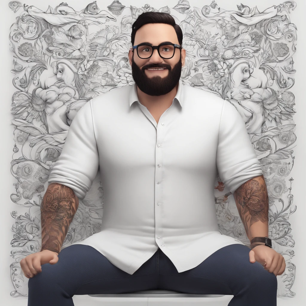 fundo branco, pixar desenhos animados 3D, homem, negro, em estudio de tatuagem::estilo pixar cartoon