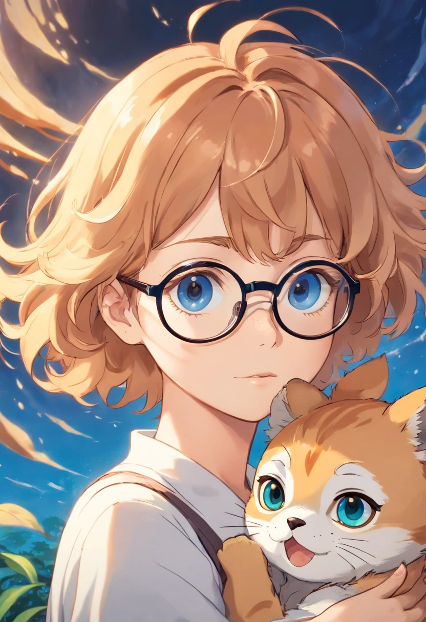 Wavy ginger short hair light brown eyes woman wearing glasses holding a blue eyes wavy blonde hair baby