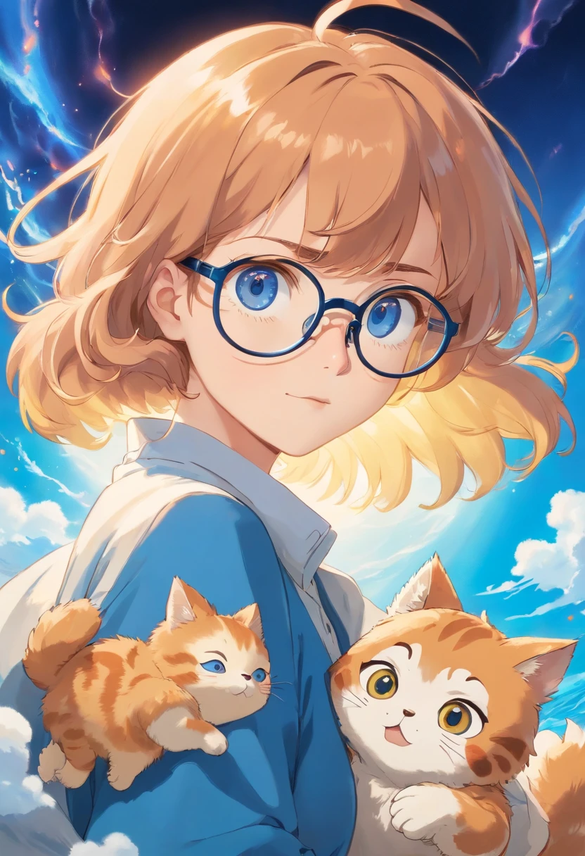 Wavy ginger short hair light brown eyes woman wearing glasses holding a blue eyes wavy blonde hair baby