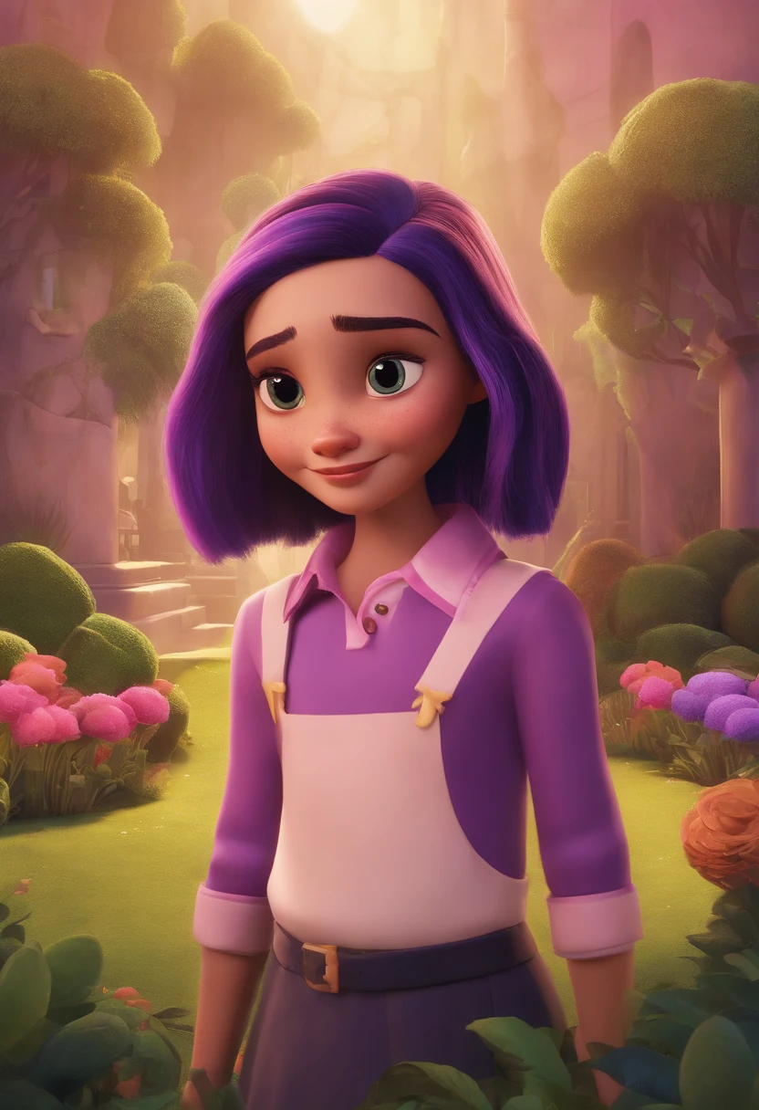Disney Pixar-inspired movie poster titled Wednesday and Enid. Make a Wednesday Addams character next to her blonde friend with pink and purple streaks at the ends of her hair . Em uma escola chamada" Nunca mais " escola sobrenatural. The scene should follow the Pixar-like art style, focusing on the expressions of the characters, cores vibrantes, Detailed textures and features of your animations