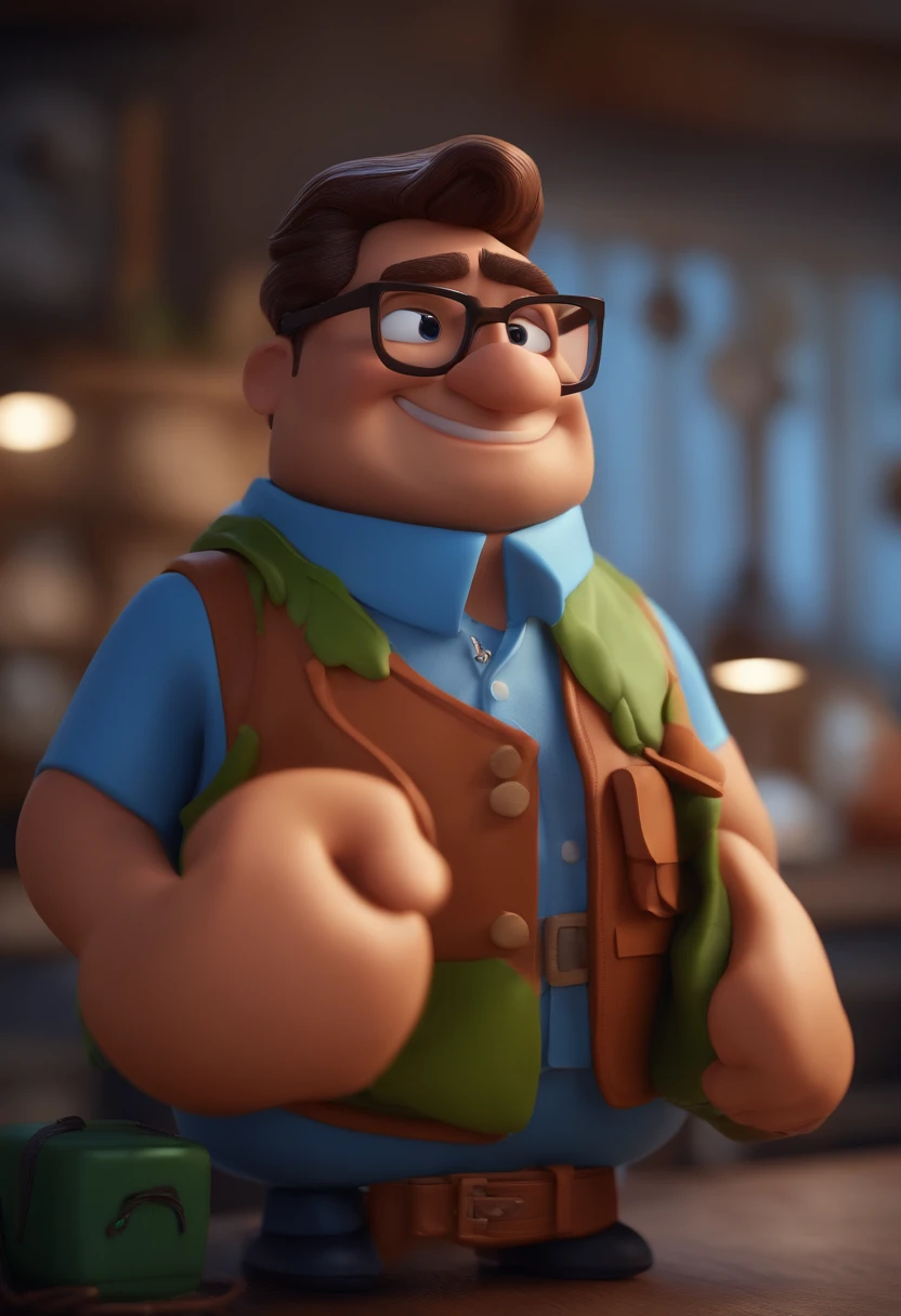 Cartoon character of a man with black glasses and a blue shirt, animation character, Caractere estilizado, animation style rendering, 3D estilizado, Arnold Maya render, 3 d render stylized, toon render keyshot, Personagem 3D, Personagem 3D, 3d rendering stylized, 3 d character render, personagem de desenho animado, Personagem de close up, Pose de personagem,  (Estilo Pixar) (master part:1.2) (Bokeh) (best quality) (pele detalhada) (textura detalhada) (8k) (argila) (Cinematic lighting) (foco nítido