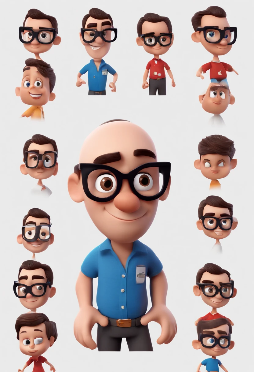 Cartoon character of a man with black glasses and a blue shirt, animation character, Caractere estilizado, animation style rendering, 3D estilizado, Arnold Maya render, 3 d render stylized, toon render keyshot, Personagem 3D, Personagem 3D, 3d rendering stylized, 3 d character render, personagem de desenho animado, Personagem de close up, Pose de personagem, (Estilo Pixar) (master part:1.2) (Bokeh) (best quality) (pele detalhada) (textura detalhada) (8k) (argila) (Cinematic lighting) (foco nítido