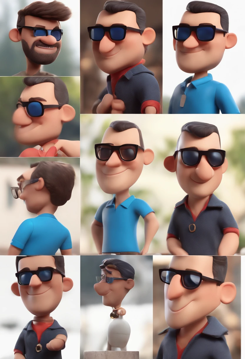 Cartoon character of a man with black glasses and a blue shirt, animation character, Caractere estilizado, animation style rendering, 3D estilizado, Arnold Maya render, 3 d render stylized, toon render keyshot, Personagem 3D, Personagem 3D, 3d rendering stylized, 3 d character render, personagem de desenho animado, Personagem de close up, Pose de personagem,  (Estilo Pixar) (master part:1.2) (Bokeh) (best quality) (pele detalhada) (textura detalhada) (8k) (argila) (Cinematic lighting) (foco nítido