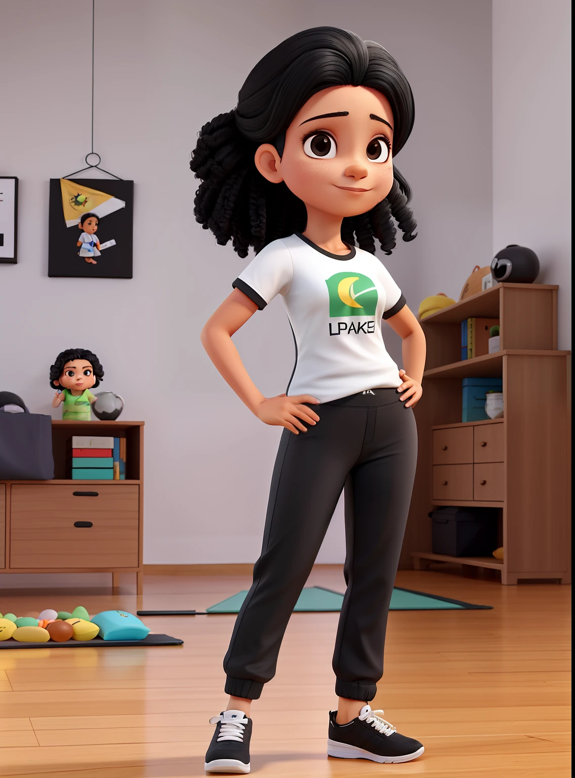 Mulher brasileira, 40 anos, cabelo loiro, curto, liso, black lycra pants, camiseta babylook preta