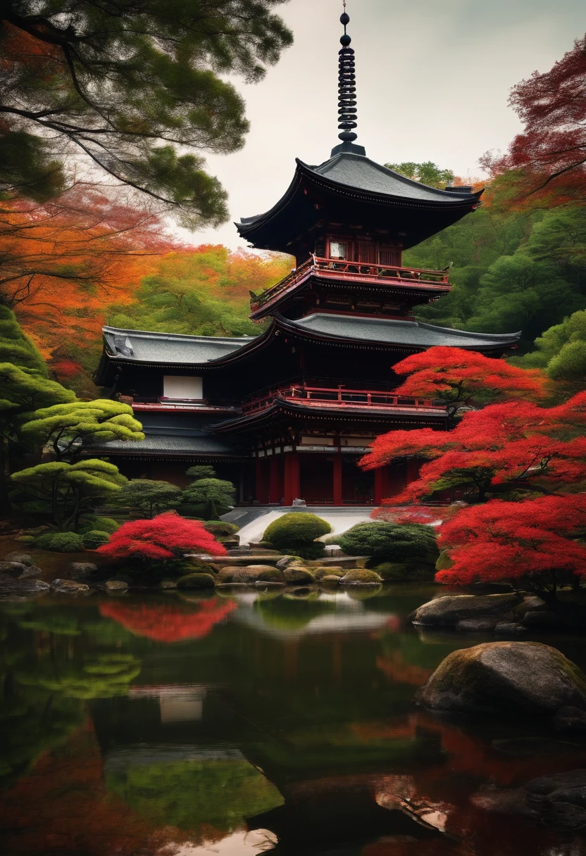 Japanese temple in the middle of the forest,