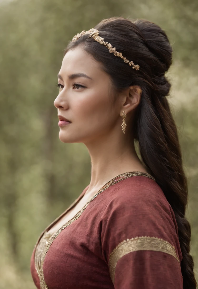 Create a hyper-realistic scene that portrays Khutulun's enduring legacy as a symbol of resilience and power in the Mongolian empire. Capture the respect and admiration of her people, and emphasize the historical significance of her story. --ar 3:4 --q 1 --stylize 500"