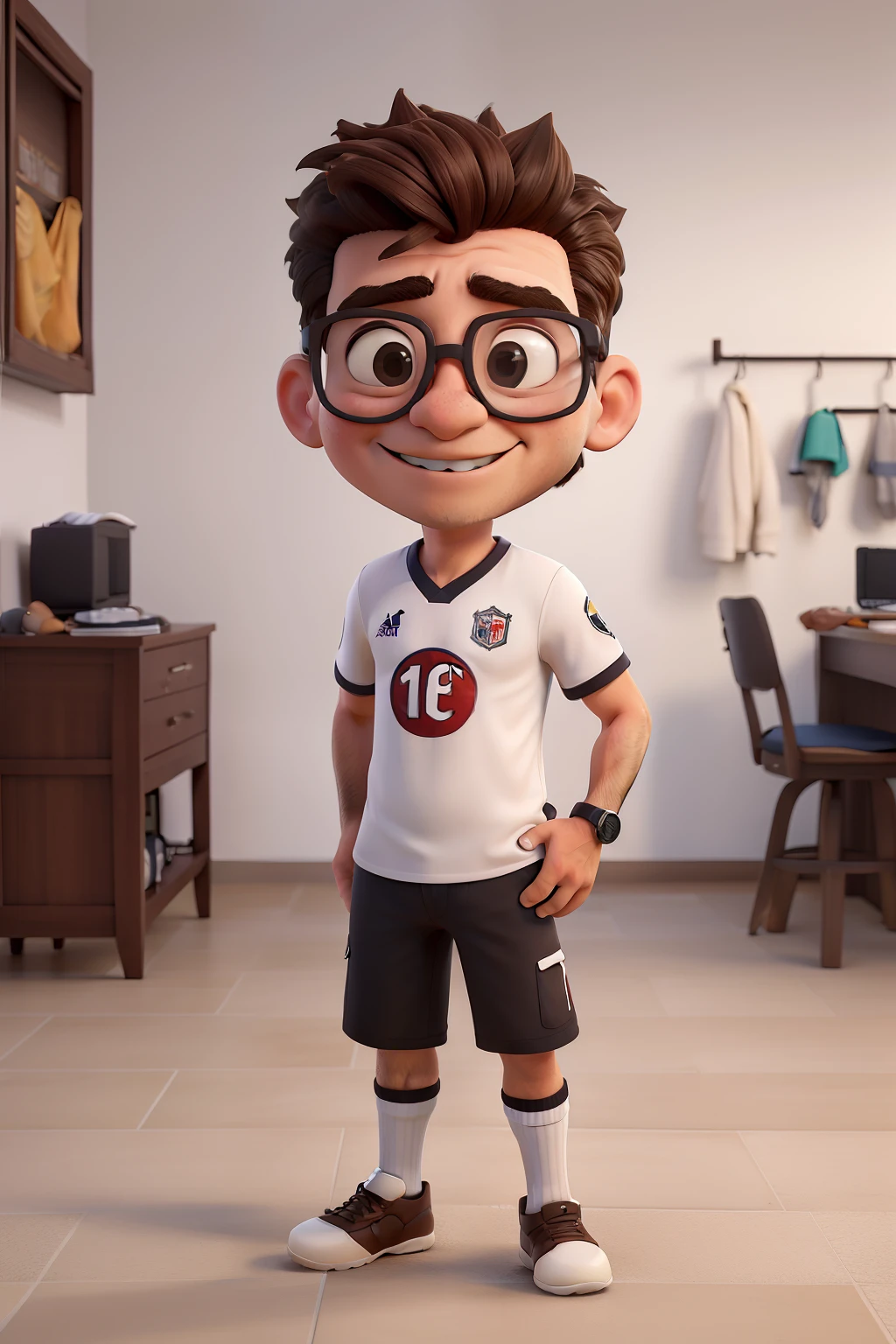 Cabelo castanho, branco , oculos, orelhudo, olho castanho , Sao Paulo Futebol Clube shirt, morumbi.