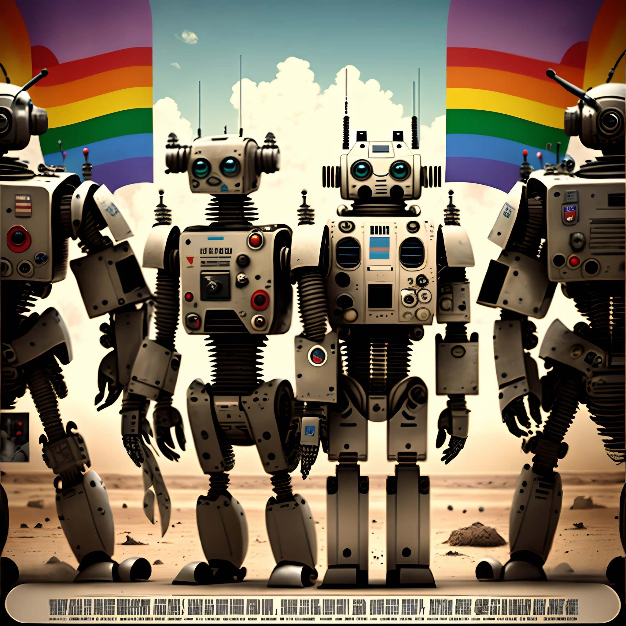 Movie poster about robots in a war with lgbt people