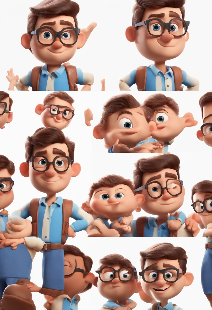 Cartoon character of a man with black glasses and a blue shirt, animation character, Caractere estilizado, animation style rendering, 3D estilizado, Arnold Maya render, 3 d render stylized, toon render keyshot, Personagem 3D, Personagem 3D, 3d rendering stylized, 3 d character render, personagem de desenho animado, Personagem de close up, Pose de personagem, (Estilo Pixar) (master part:1.2) (Bokeh) (best quality) (pele detalhada) (textura detalhada) (8k) (argila) (Cinematic lighting) (foco nítido