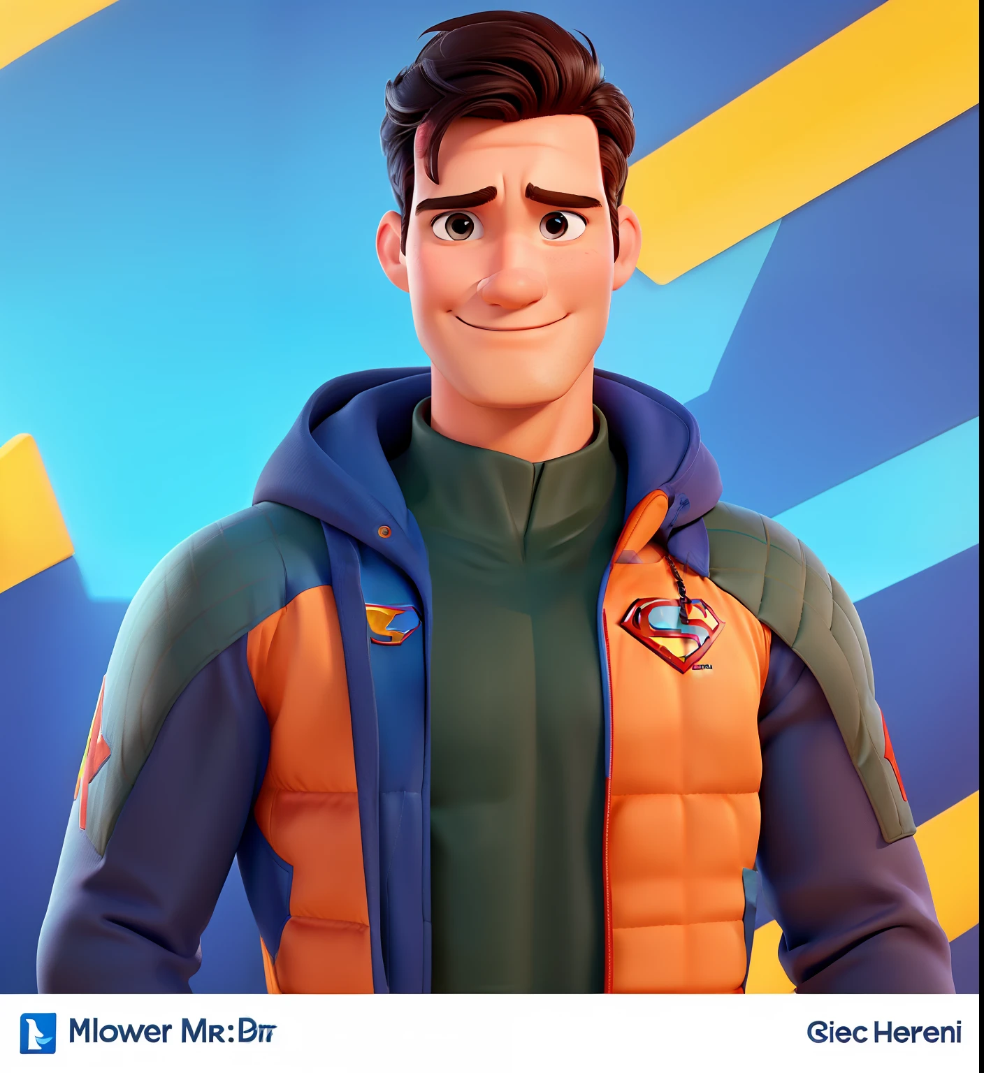Um Homem branco estilo disney pixar, alta qualidade, melhor qualidade COM ROUPA DO SUPERMAN