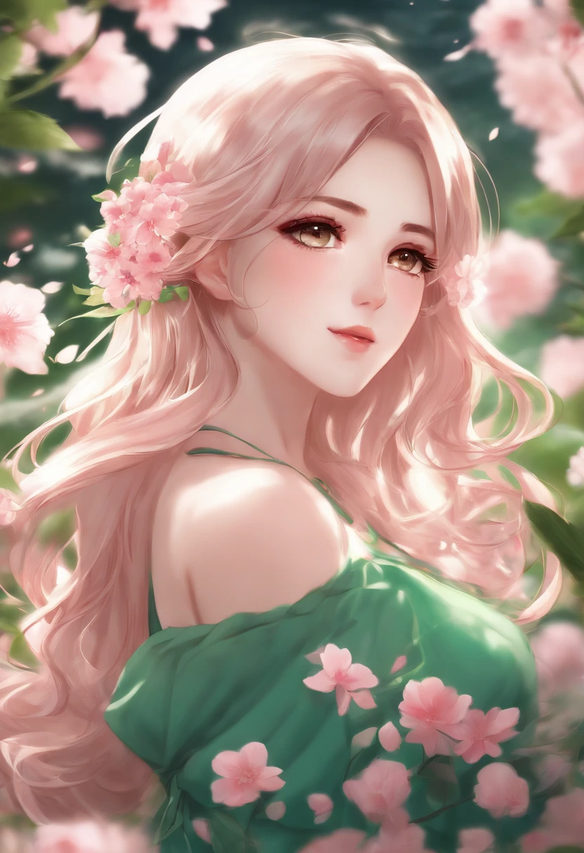 Garota anime com cabelo rosa e olhos verdes posando para uma foto, haruno sakura, Melhor Anime 4K Konachan Wallpaper, menina anime sedutora, Marin Kitagawa Fanart, sakura petals around her, splash arte anime loli, estilo anime 4K, anime moe artstyle, arte anime de alta qualidade, arte detalhada do anime, Anime Wallaper, anime melhor garota