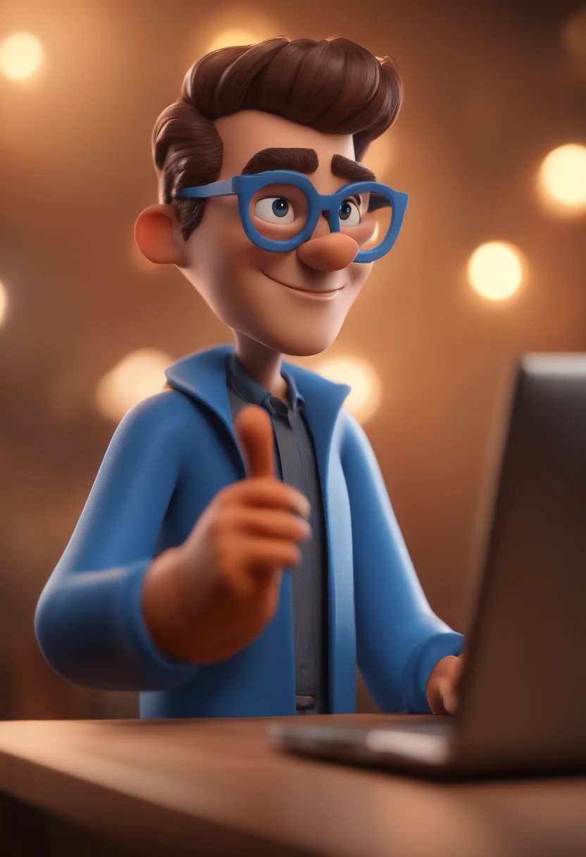 Cartoon character of a man with black glasses and a blue shirt, animation character, Caractere estilizado, animation style rendering, 3D estilizado, Arnold Maya render, 3 d render stylized, toon render keyshot, Personagem 3D, Personagem 3D, 3d rendering stylized, 3 d character render, personagem de desenho animado, Personagem de close up, Pose de personagem, (Estilo Pixar) (master part:1.2) (Bokeh) (best quality) (pele detalhada) (textura detalhada) (8k) (argila) (Cinematic lighting) (foco nítido