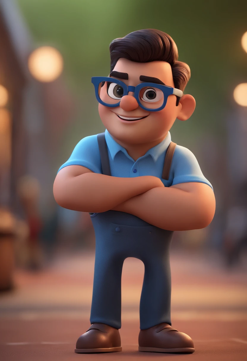 Cartoon character of a man with black glasses and a blue shirt, animation character, Caractere estilizado, animation style rendering, 3D estilizado, Arnold Maya render, 3 d render stylized, toon render keyshot, Personagem 3D, Personagem 3D, 3d rendering stylized, 3 d character render, personagem de desenho animado, Personagem de close up, Pose de personagem,  (Estilo Pixar) (master part:1.2) (Bokeh) (best quality) (pele detalhada) (textura detalhada) (8k) (argila) (Cinematic lighting) (foco nítido
