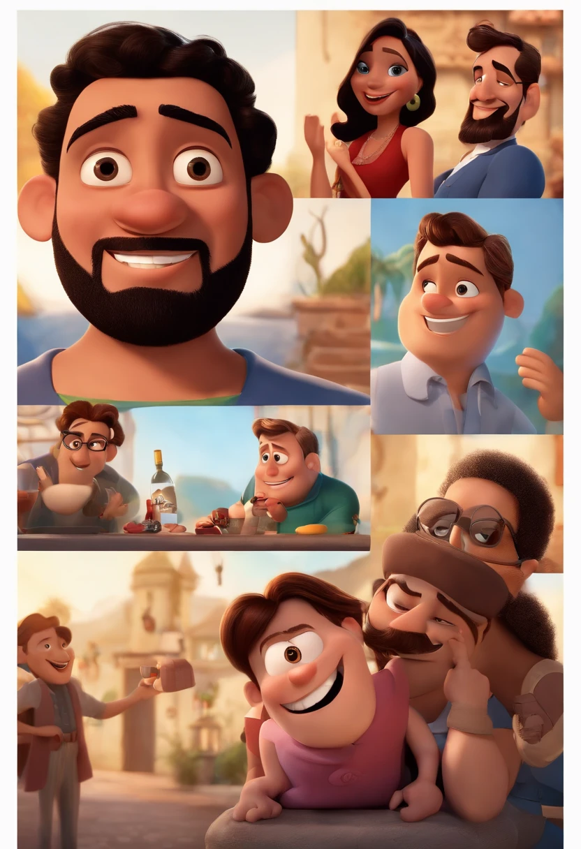 Um Ciclista de capacete Branco, sunglasses, camisa azul, vermelha e branca, bermuda preta, Taking a Selfie in Pixar Animation, de perto. The character takes center stage with captivating facial expressions, oferecendo um toque de irrealidade