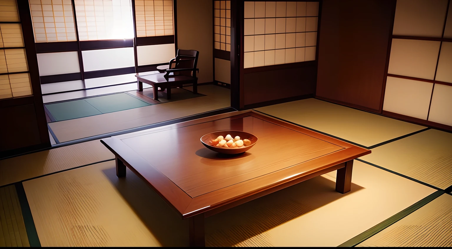 High-definition photos、Long-established ryokan、Luxury Ryokan、Japanese style architecture、Tatami mats、coat、Room with garden view、Spacious corridor、High-end seating table、Calm daily life、Nobody is there。