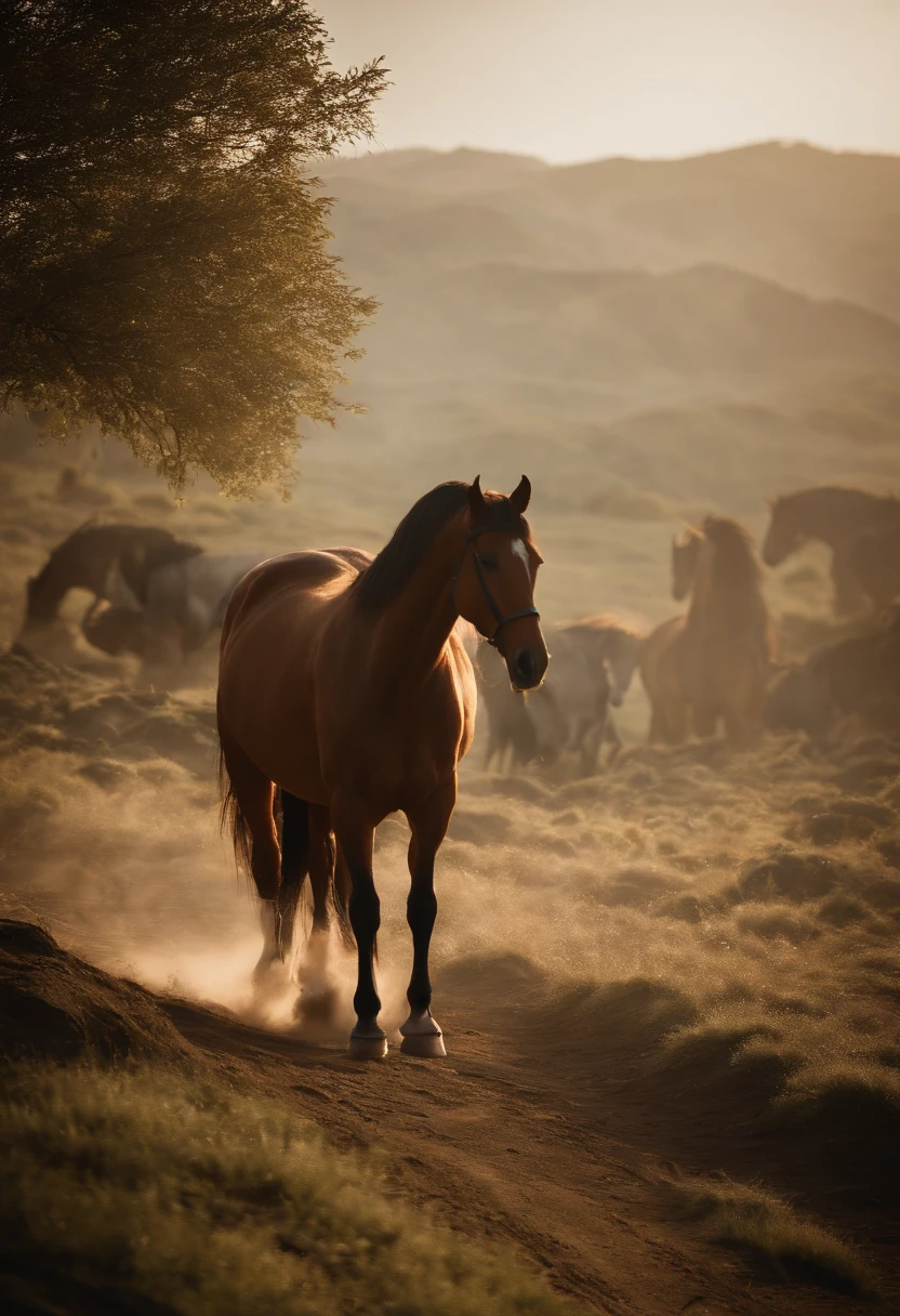 "Illustrate Khutulun's impressive collection of 10,000 horses. Showcase the vastness of her equestrian wealth, with attention to detail in the horses and the landscape. --ar 3:4 --q 1 --stylize 500"